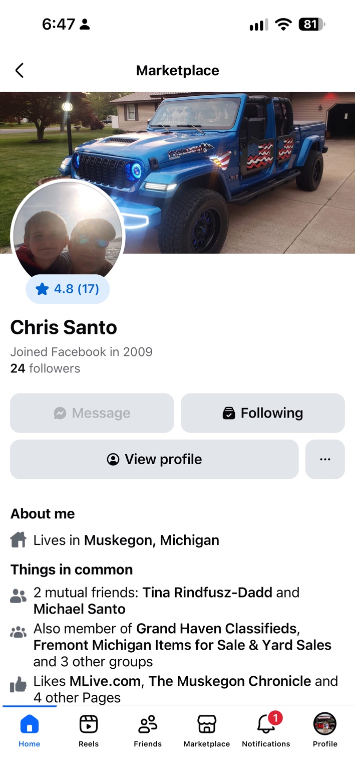 Chris Santo Facebook Marketplace profile